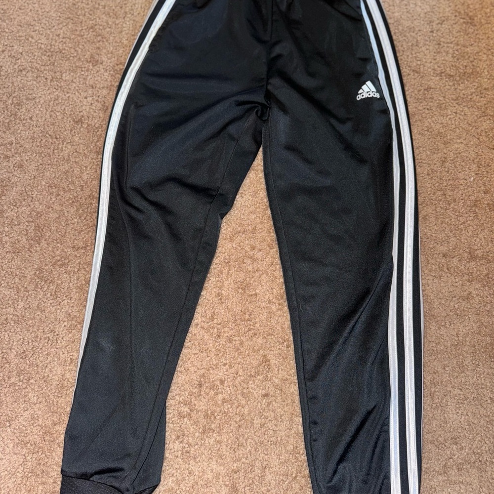 Adidas Kids Black Joggers with White Stripes